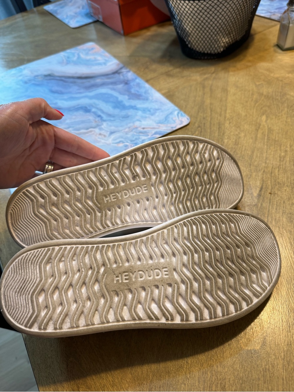 Hey Dude Women’s Slip-On Sneakers in Light Beige and White - Picture 4 of 7